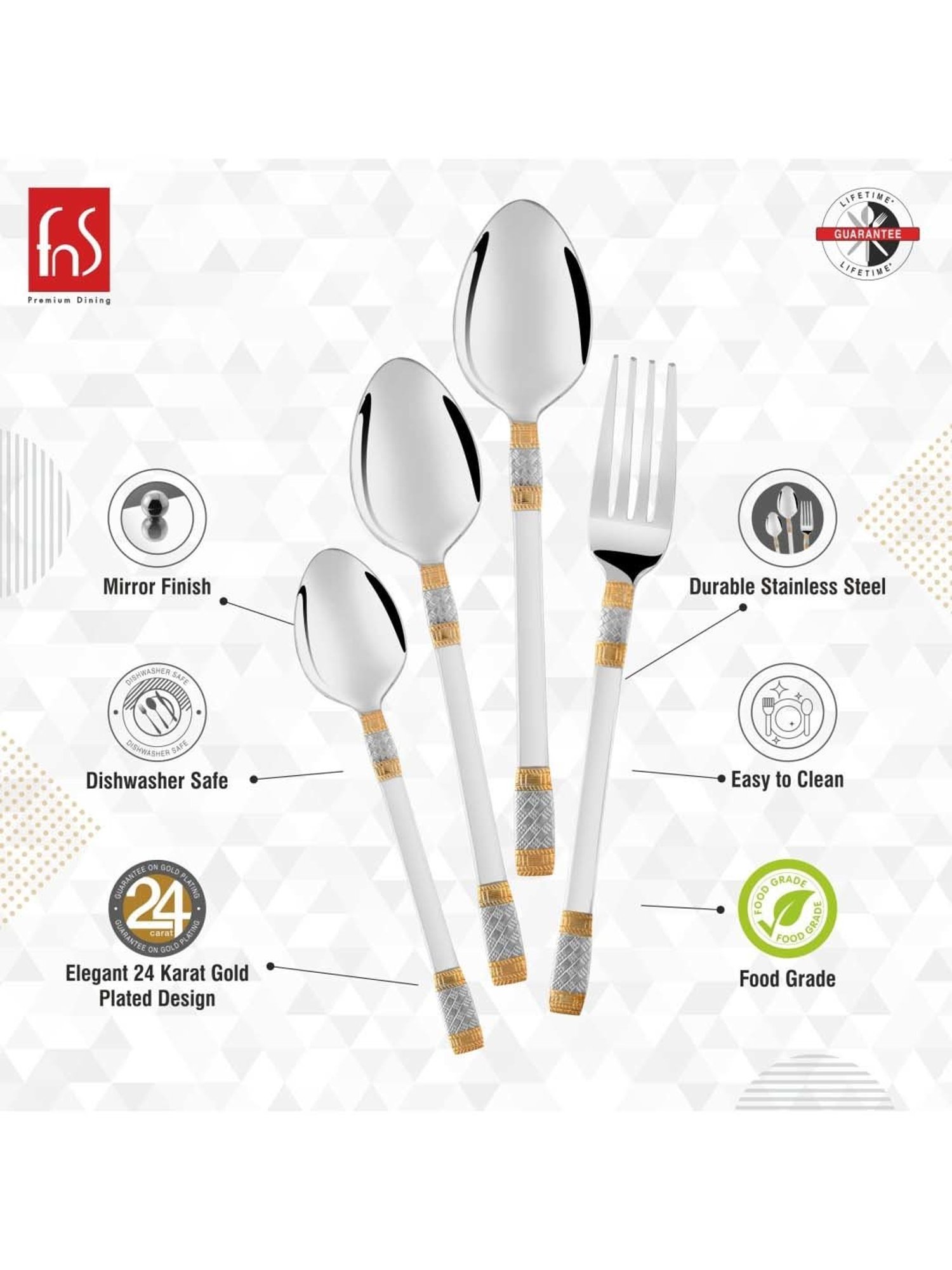 FnS Celebration Silver & Gold Stainless Steel Cutlery - Set of 24
