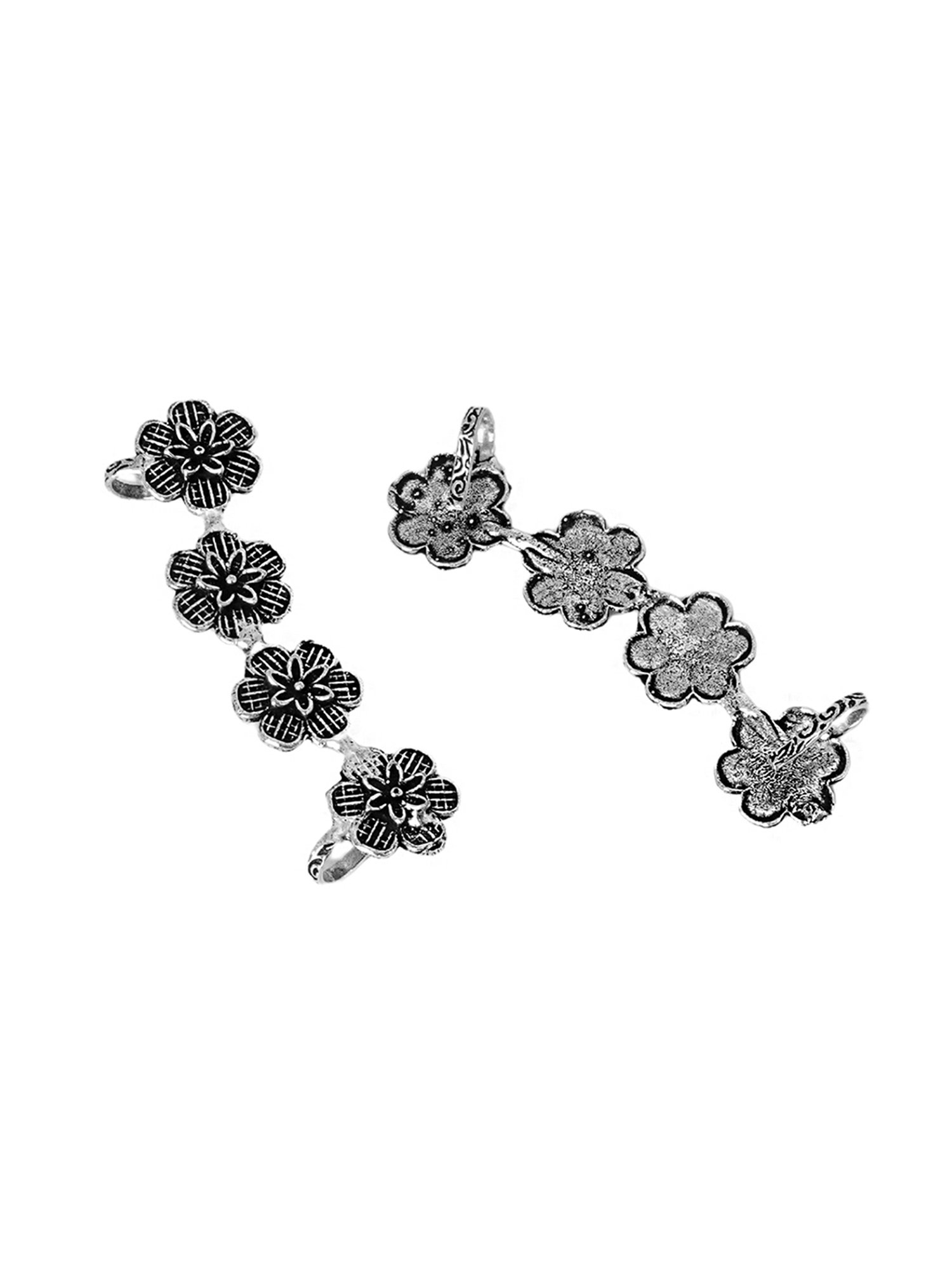 Teejh Ethnic Dipanshu Silver Oxidized Floral Ear Cuff Earrings