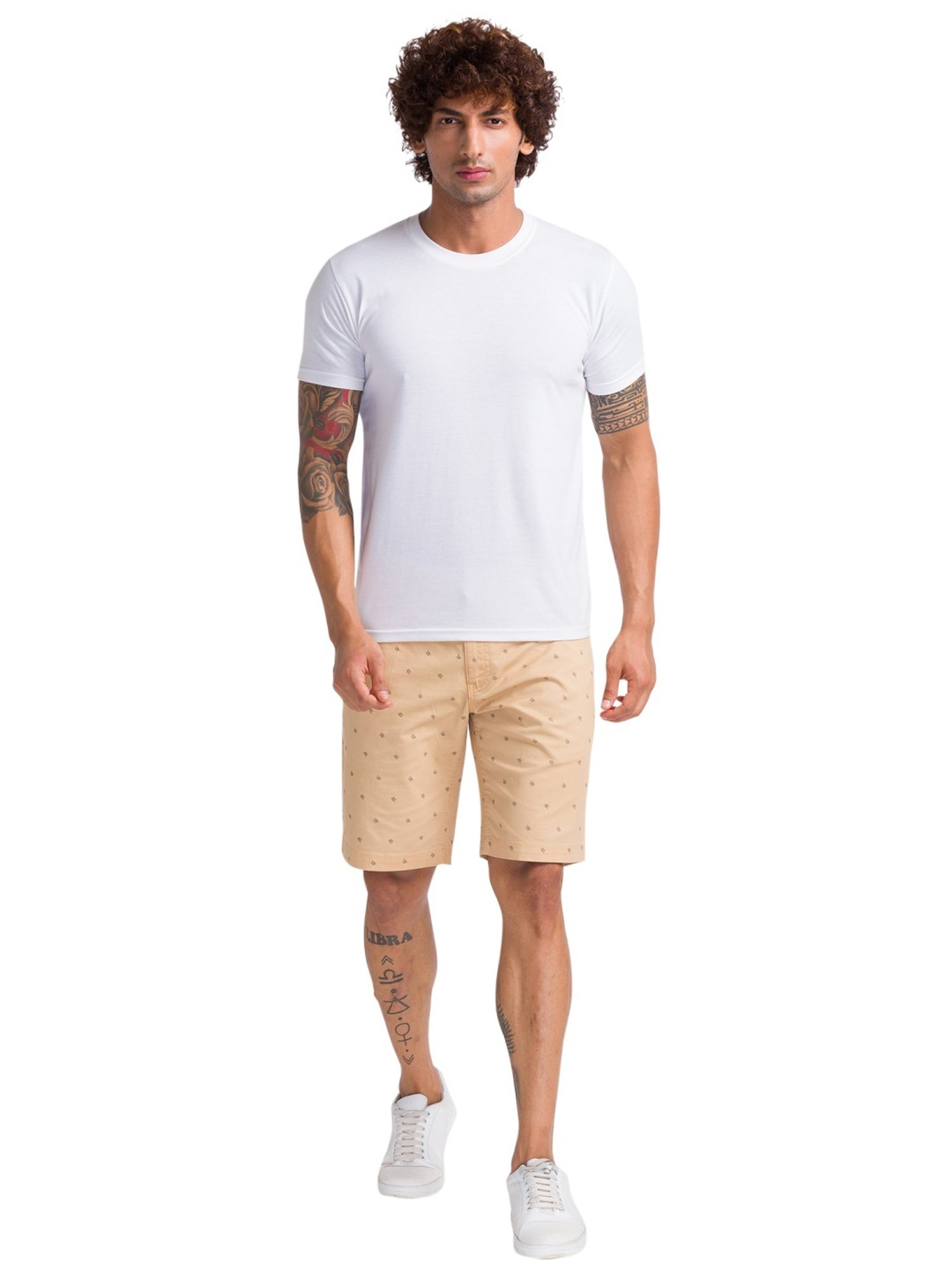 Parx Brown Regular Fit Printed Shorts