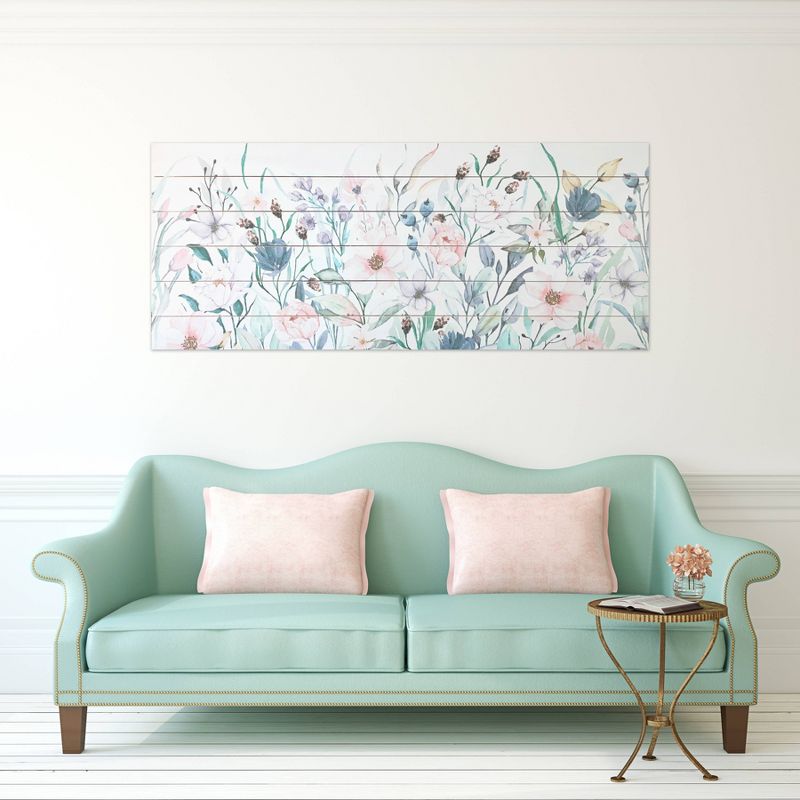 19" x 45" Garden Print on Planked Wood Wall Sign Panel Pink - Gallery 57