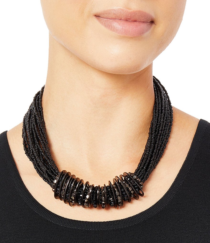 Ming Wang Black Beaded Multi Strand Statement Necklace