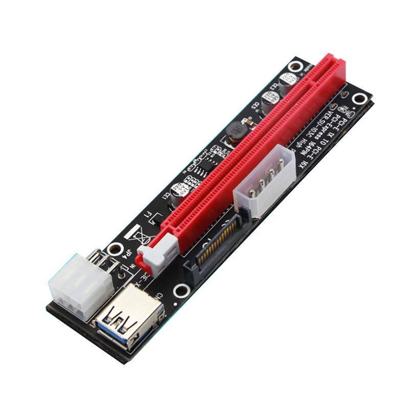 Ubit 4 Pack Latest PCI-E Riser Express Cable PCIE X1 to PCIE X16 (6pin / MOLEX/SATA) with Led Graphics Extension Ethereum ETH Mining Powered Riser Adapter Card+60cm USB 3.0 Cable