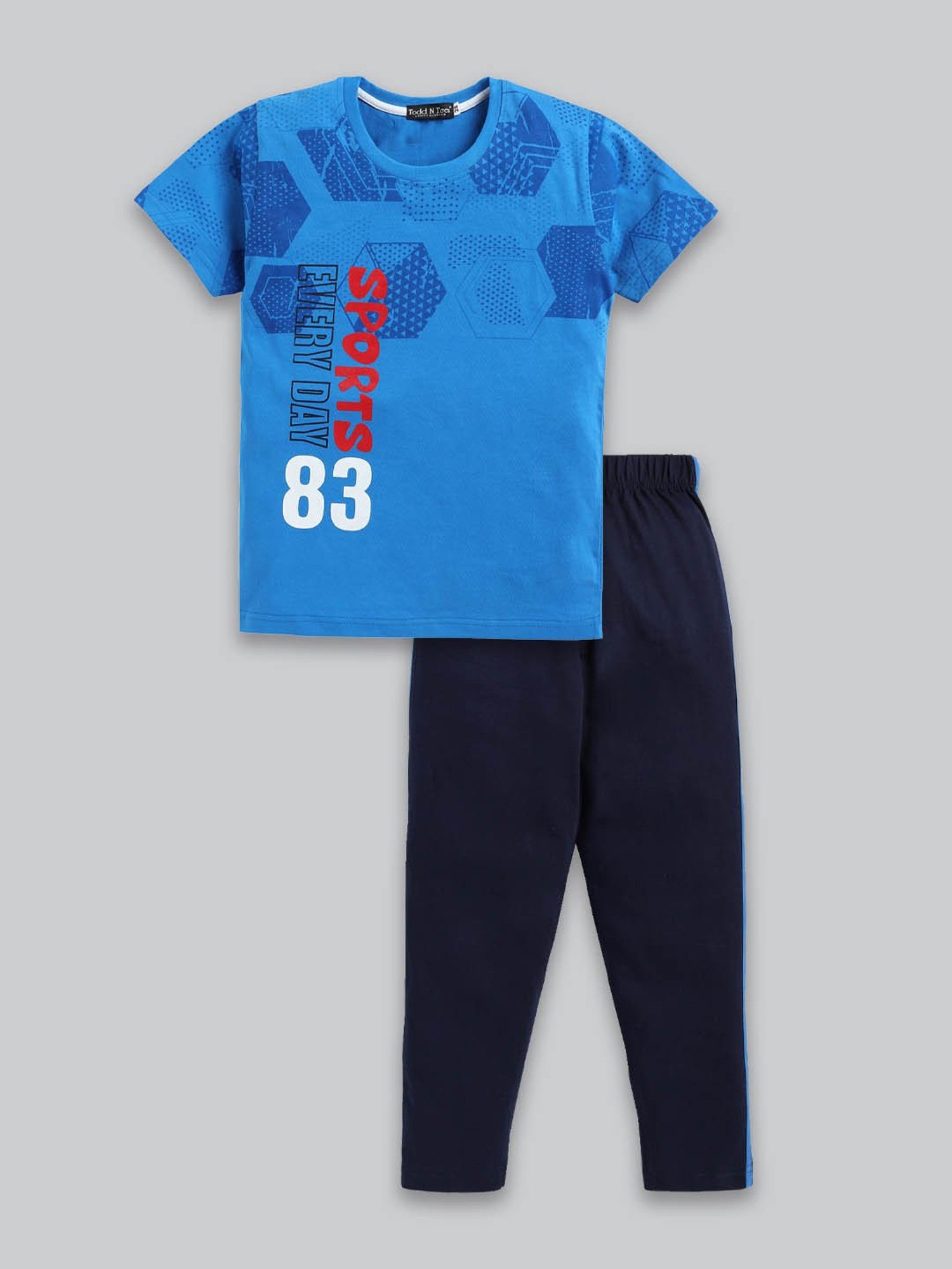 Todd N Teen Kids Blue Printed T-Shirt with Trackpants
