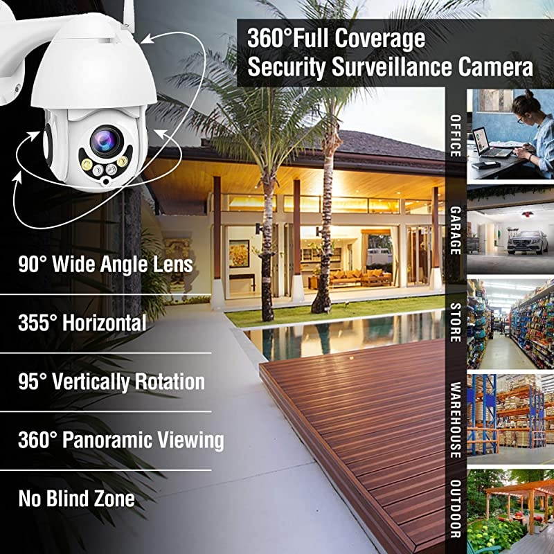 Upgraded Full HD 1080P Security Surveillance Cameras Outdoor Waterproof Wireless PTZ Camera with Night Vision IP WiFi Cam Surveillance Cam Audio Motion Activated White