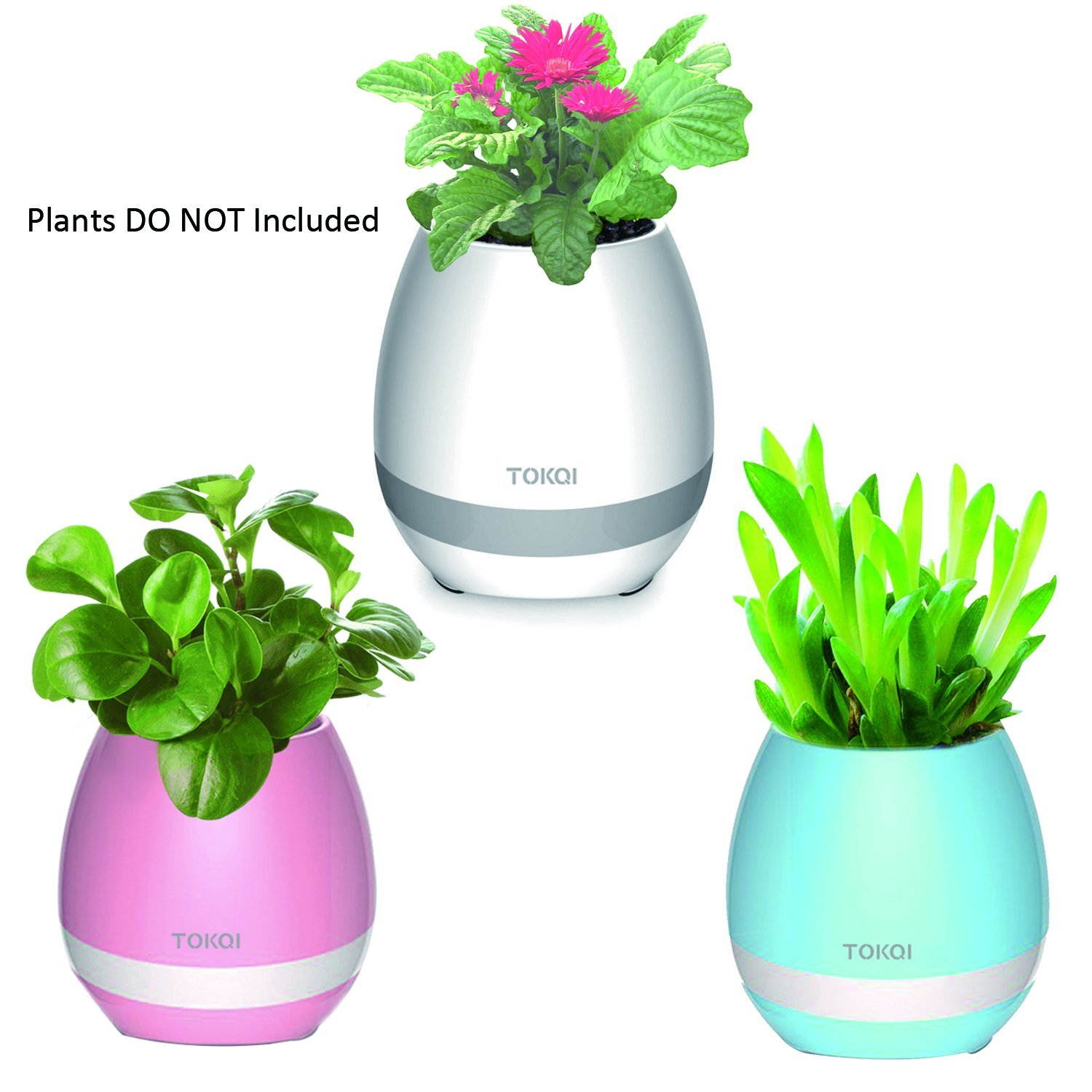 TOKQI Music Flowerpot,Luyuan Touch Plant Piano Music Playing Flowerpot Smart Multi-color LED Light Round Plant Pots Bluetooth Wireless Speaker (whitout Plants)