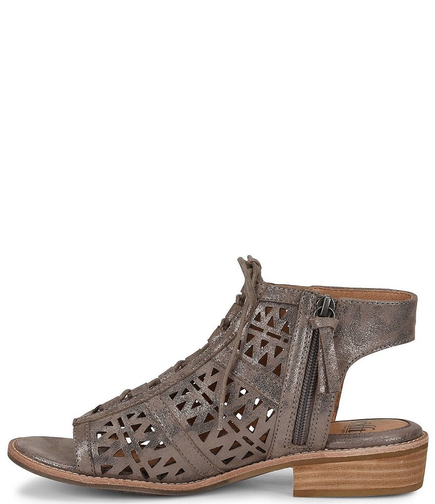 Sofft Nora Metallic Suede Ghillie Block Heel Sandals