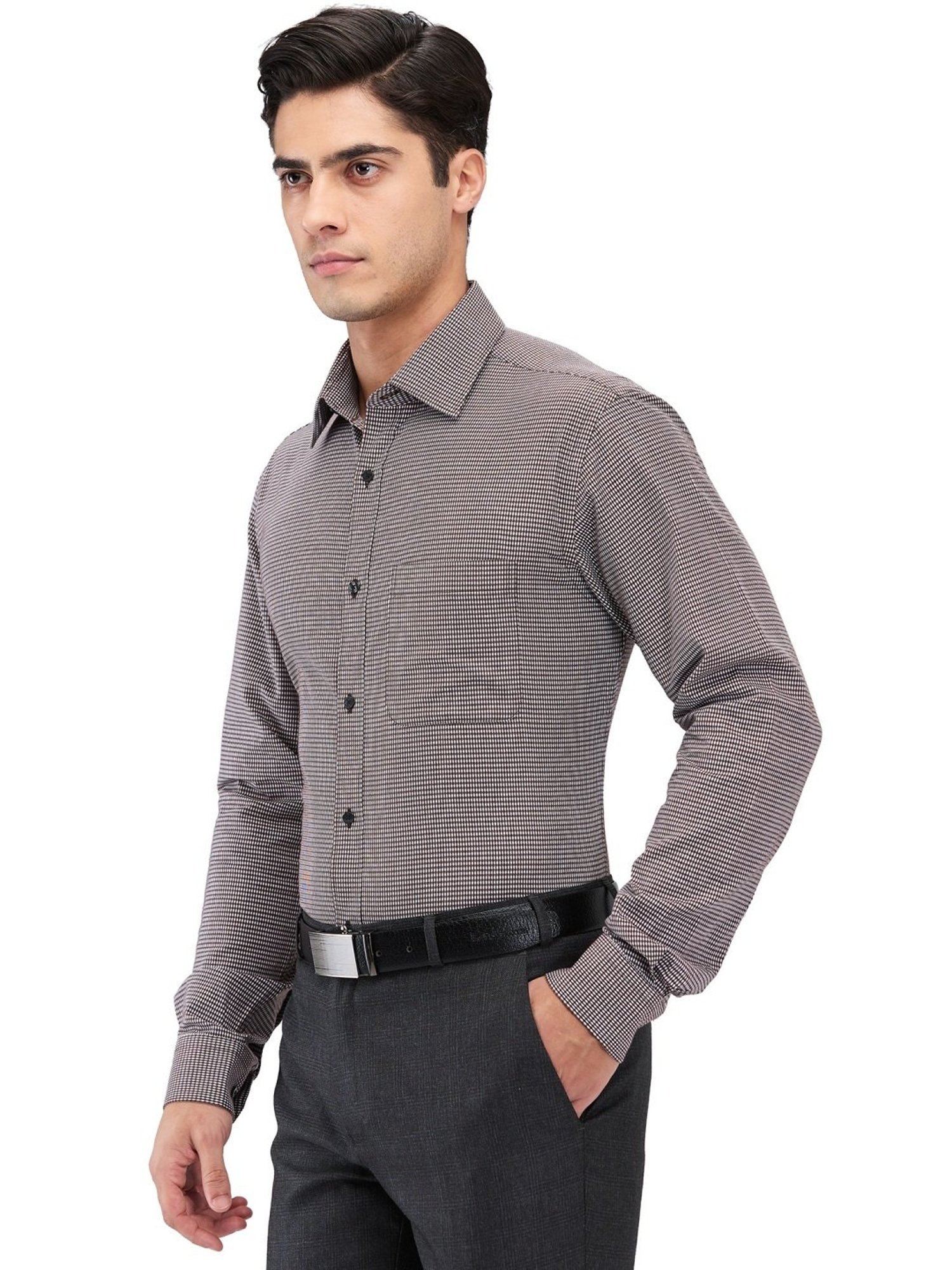 Raymond Black Cotton Slim Fit Self Pattern Shirt
