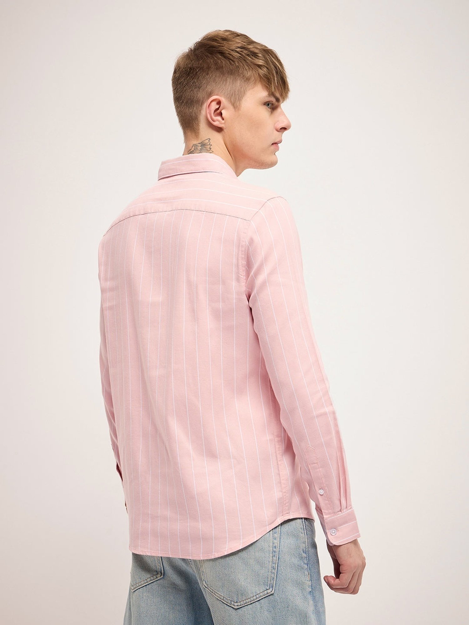 The Bear House Pink Slim Fit Striped Shirt