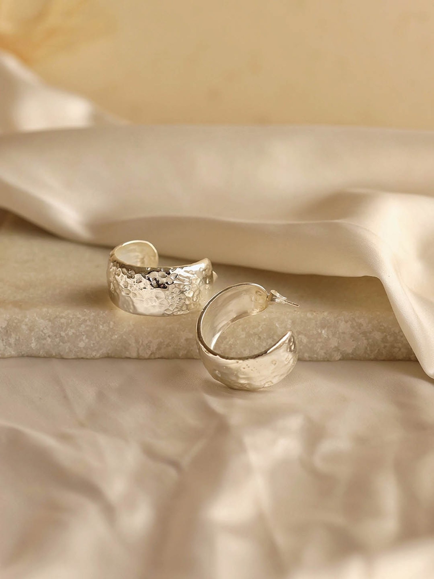 Perfectly Average Silver-toned Bold Textured Hoops for Women & Girls