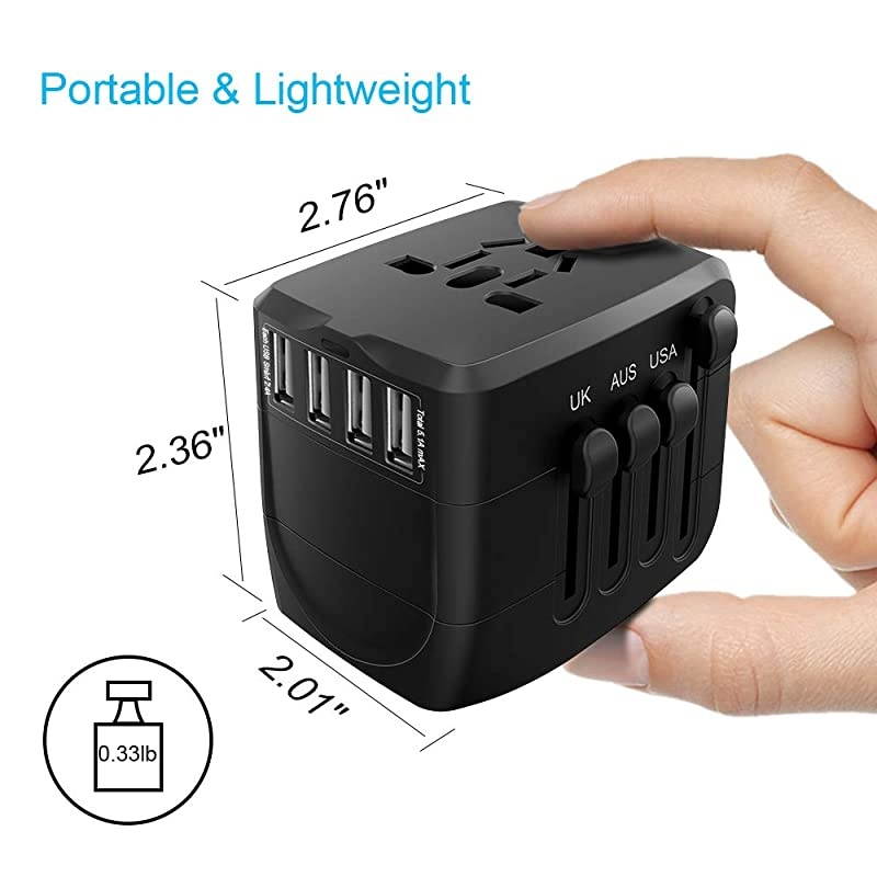 Adapter, 2400W International Power Adapter, Universal Adapter with 4 USB Ports, Perfect for UK, EU, AU, US, Over 150 Countries (Black)