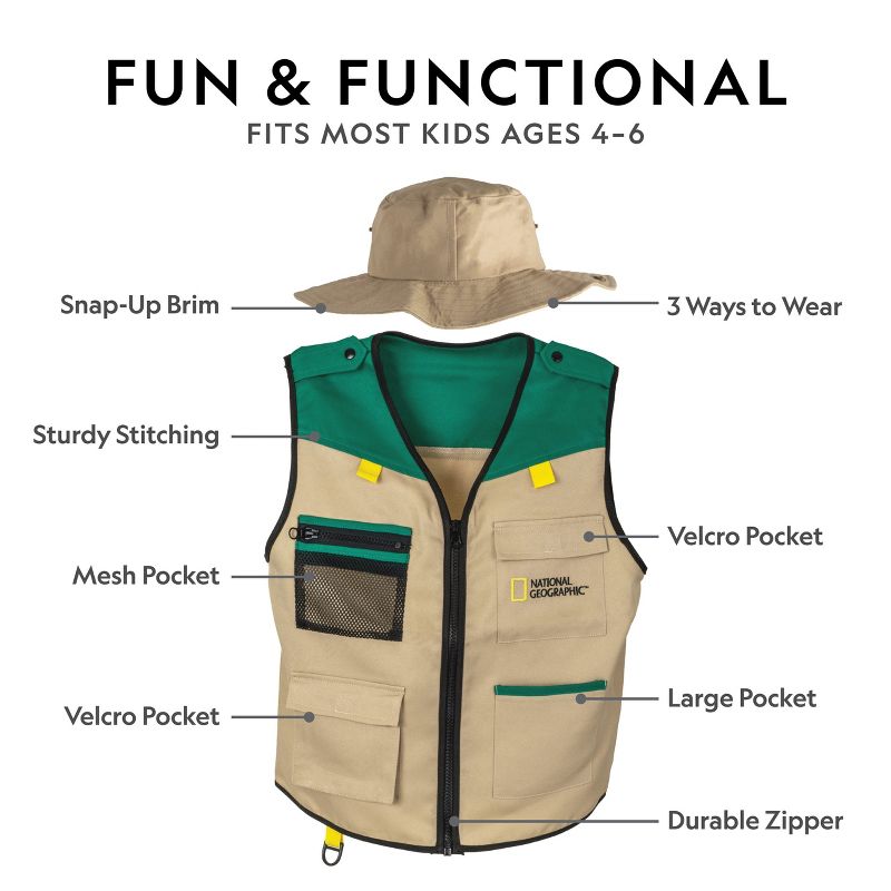 NATIONAL GEOGRAPHIC Backyard Safari Costume and Outdoor Explorer Set for Kids, Includes Safari Vest, Hat, Binoculars, Magnifying Glass, Journal & Stickers