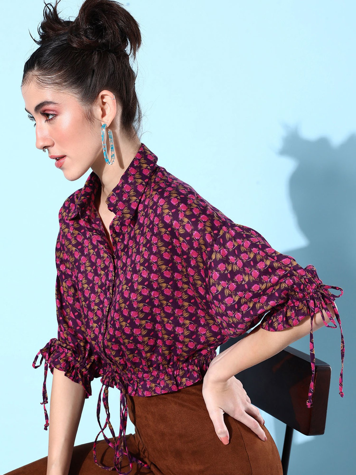 QUIERO Purple Floral Print Crop Top