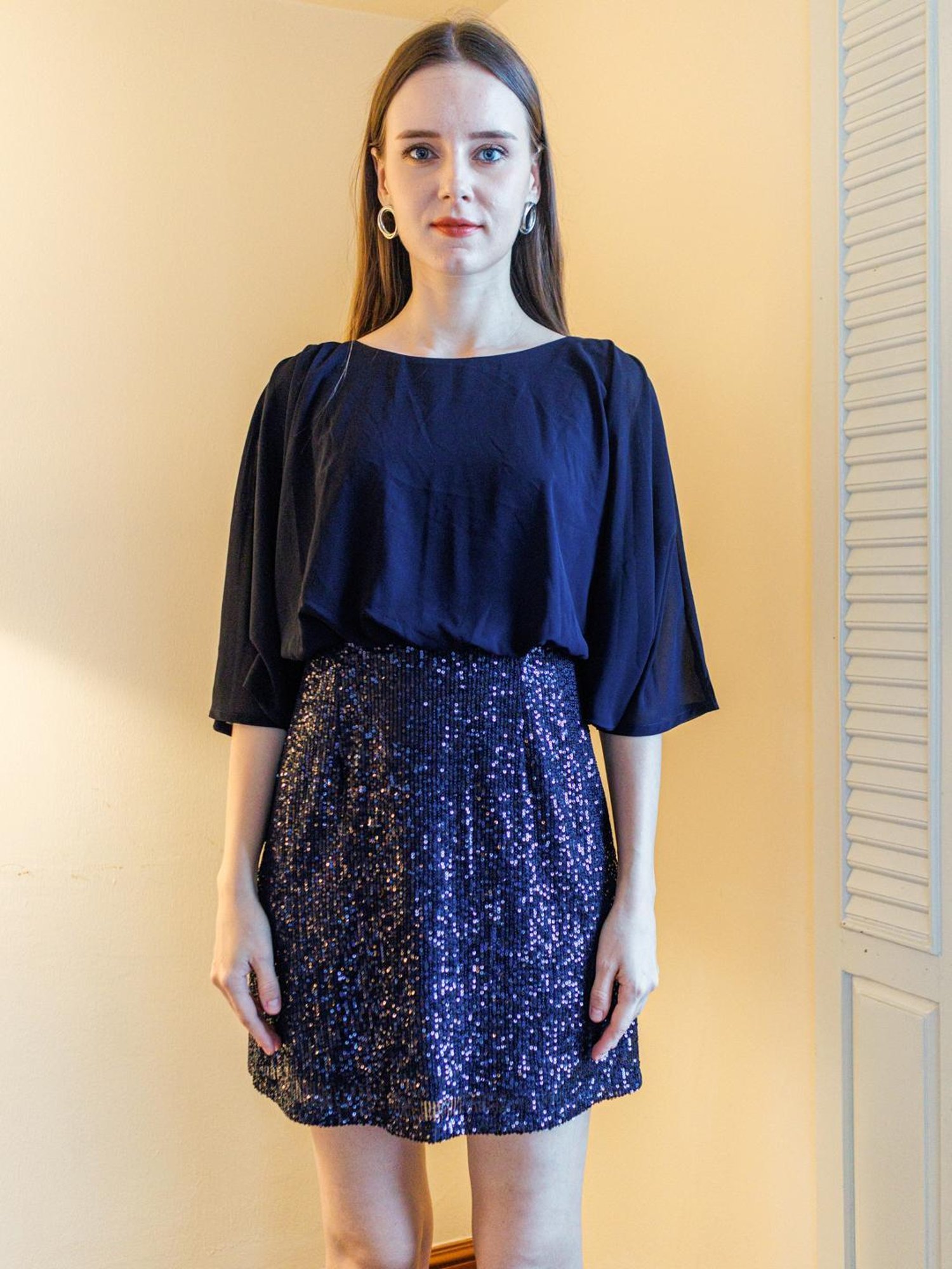 Zink London Navy Embellished A Line Dress