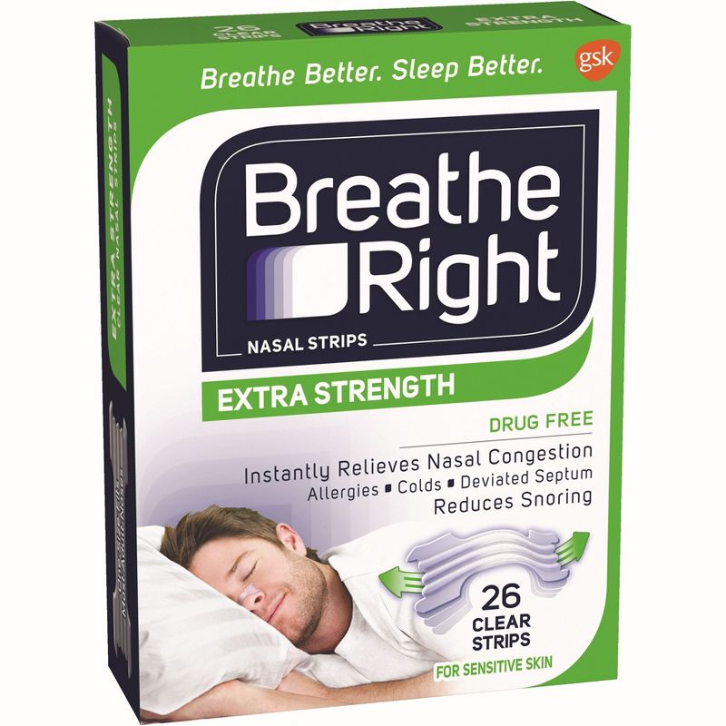 Breathe Right Extra Clear for Sensitive Skin Drug-Free Nasal Strips for Congestion Relief - 26ct