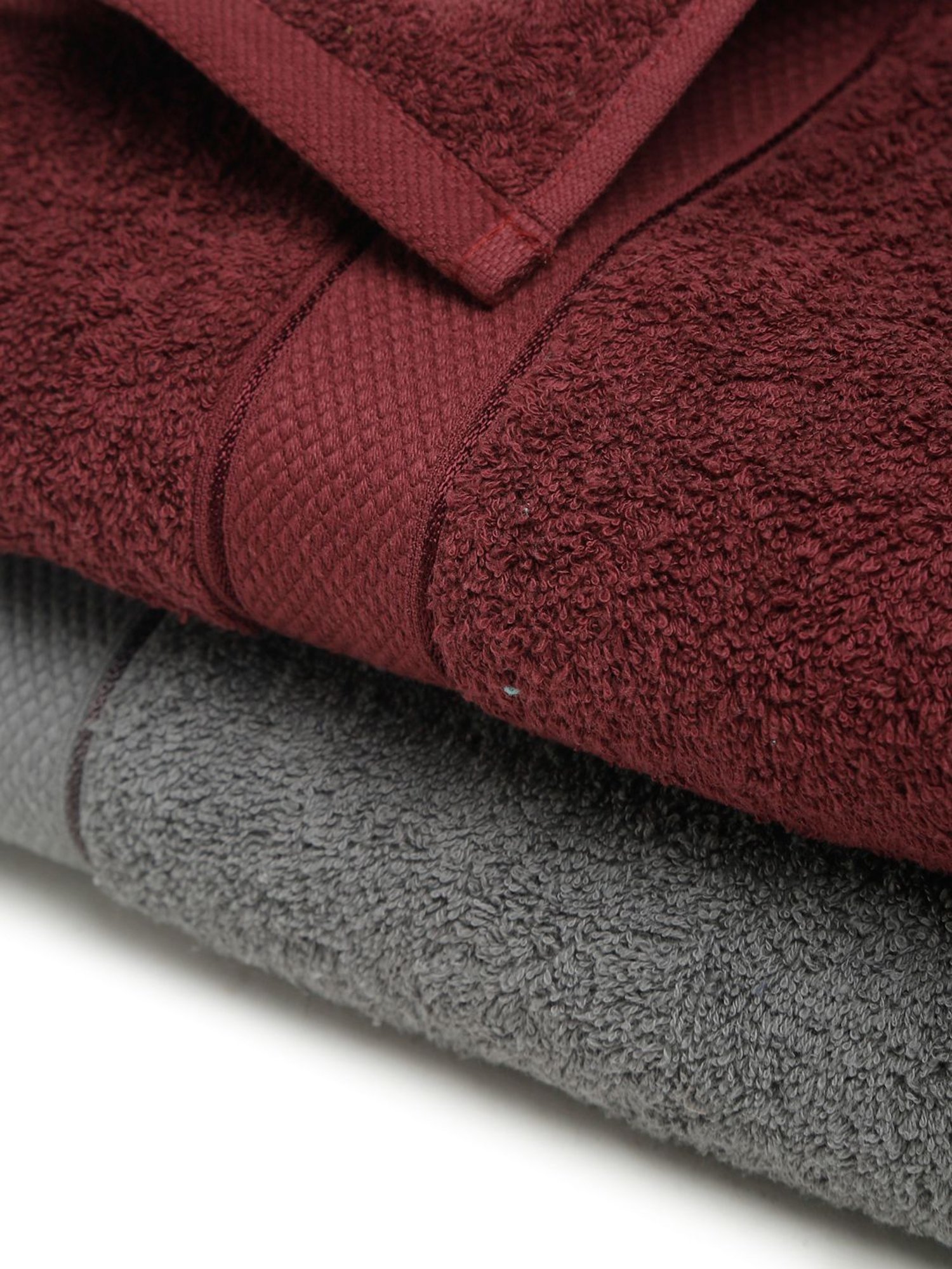 Creeva Grey & Wine 525 GSM Cotton Bath Towel Set of 2