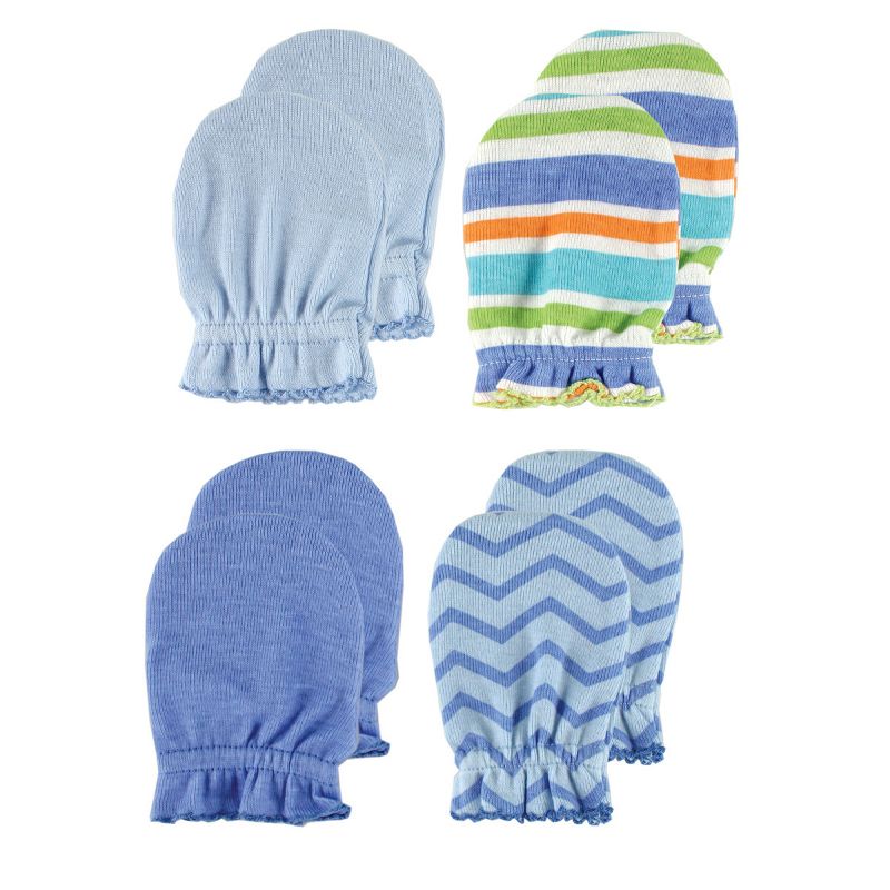 Luvable Friends Baby Boy Cotton Scratch Mittens 4pk, Blue Solid, One Size