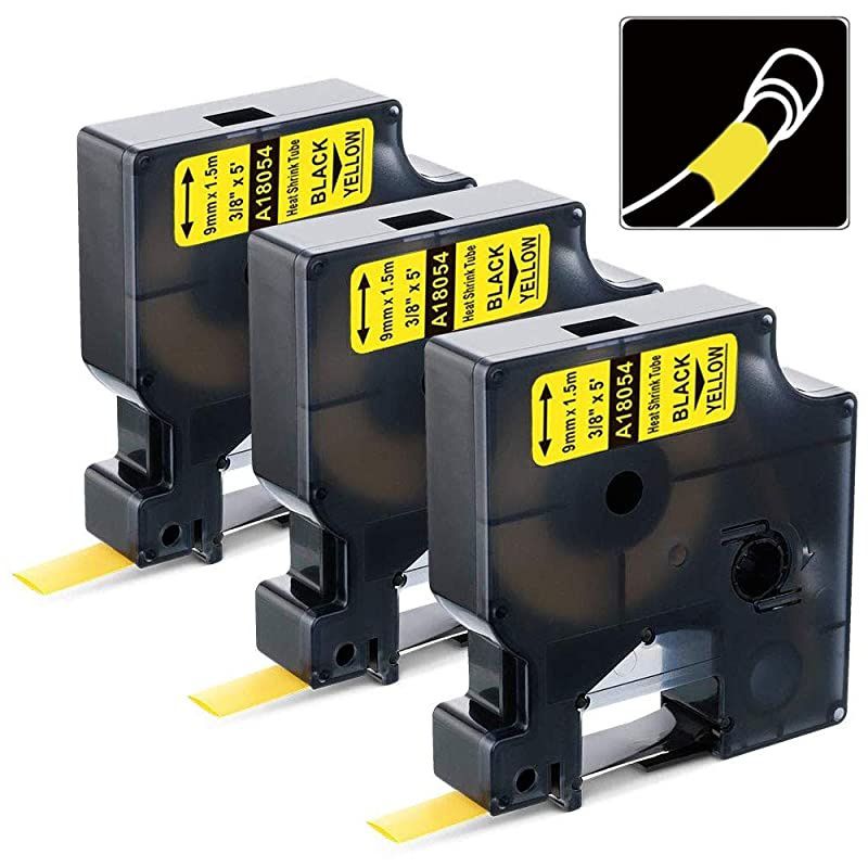 Compatible Labels Tape Replacement for DYMO 18054 Heat Shrink Tube Use with DYMO Rhino 5200 4200 5000 6000 Industrial Label Maker Black on Yellow 38 x 493Pack