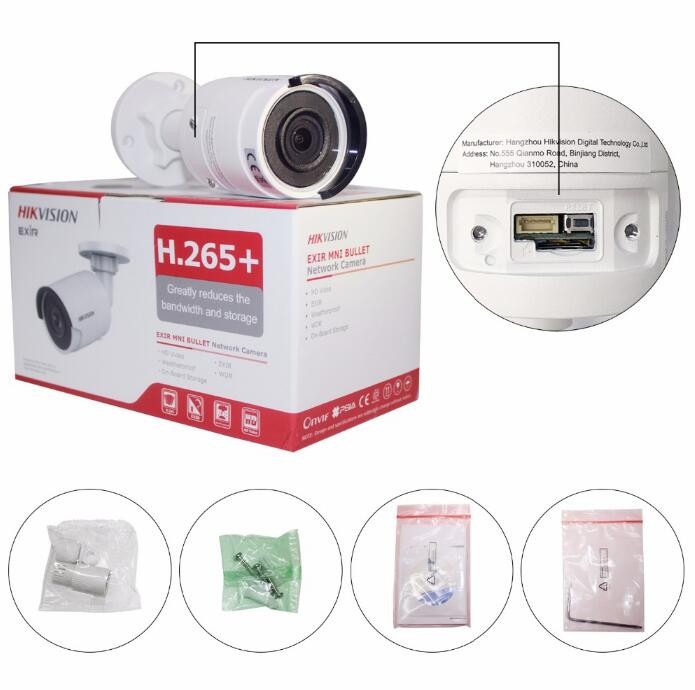 Hikvision Original English System H.265 Bullet IP Camera PoE DS-2CD2043G0-I 4MP CMOS IR Network Video Surveillance with SD Card Slot Face Dectection(1-Pack, 2.8mm Lens)