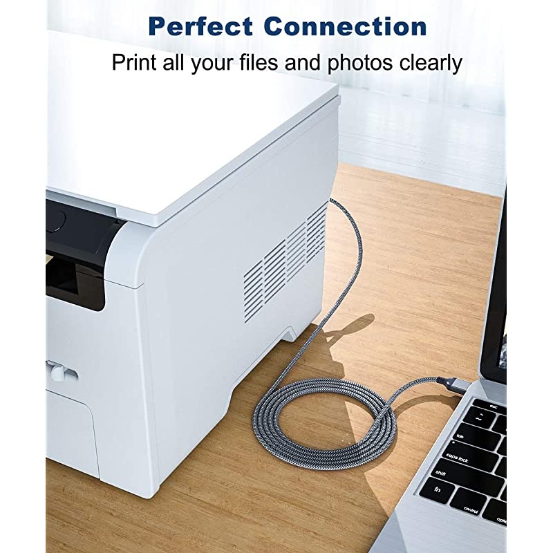 USB 2.0 Printer Cable 10ft, USB Type A Male to B Male Printer Scanner Cord High Speed Compatible with HP, Canon, Dell, Epson, Lexmark, Xerox, Samsung and More