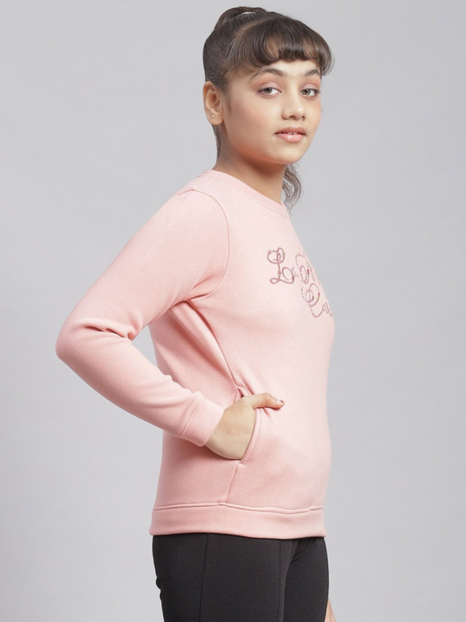 Monte Carlo Kids Pink Embellished Full Sleeves Sweatshirt