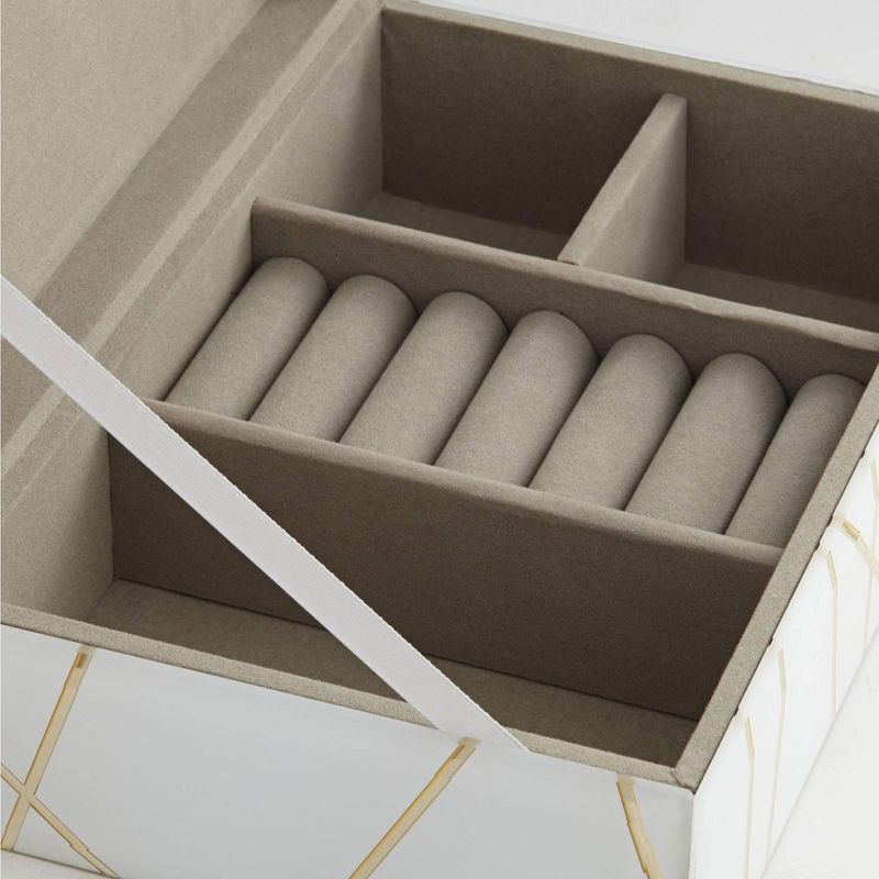 Studio 55D Mocary 8 3/4" Wide Glossy White and Gold Stripe Jewelry Box