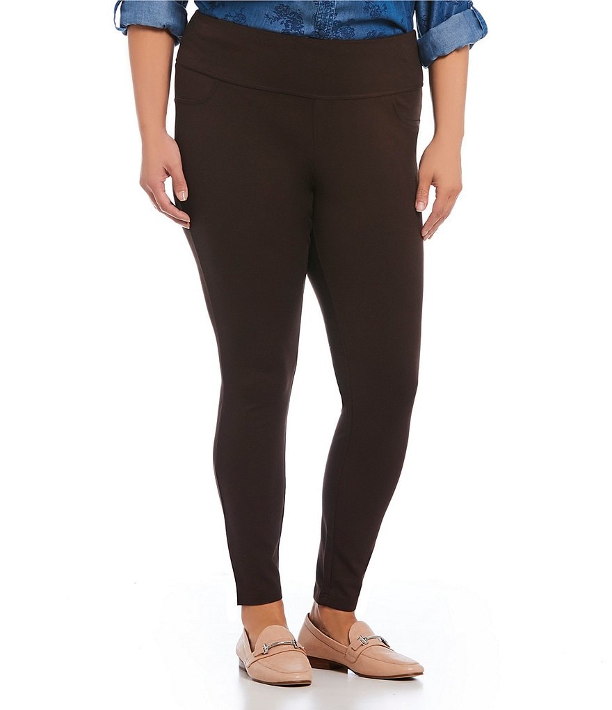 Intro Plus Size Solid Double Knit Tummy Control Leggings