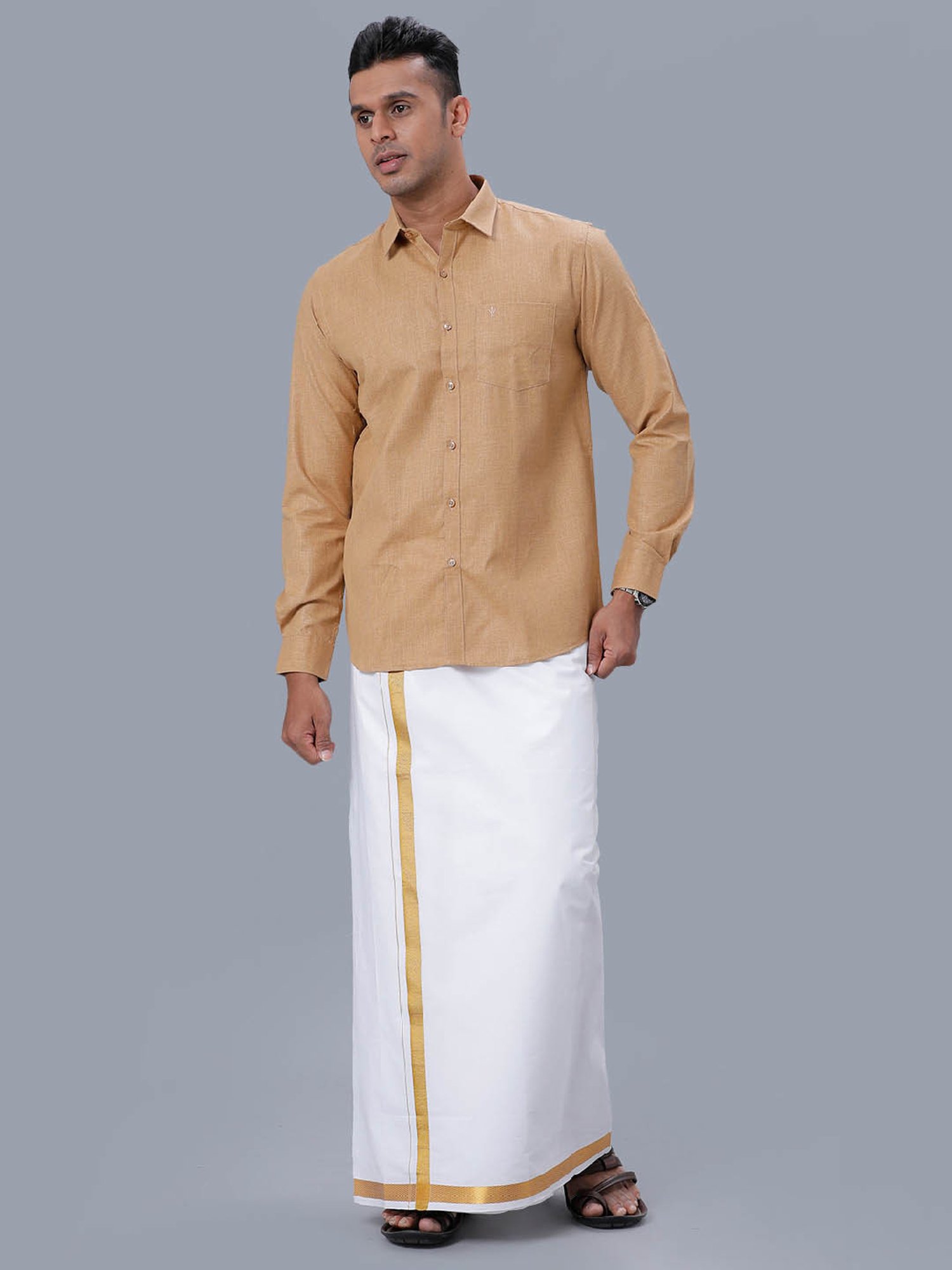 Ramraj Dark Mustard Cotton Regular Fit Shirt
