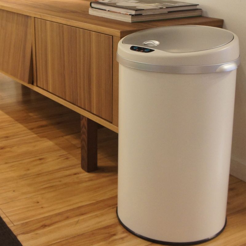 iTouchless Sensor Kitchen Trash Can with AbsorbX Odor Filter Round 8 Gallon White Stainless Steel