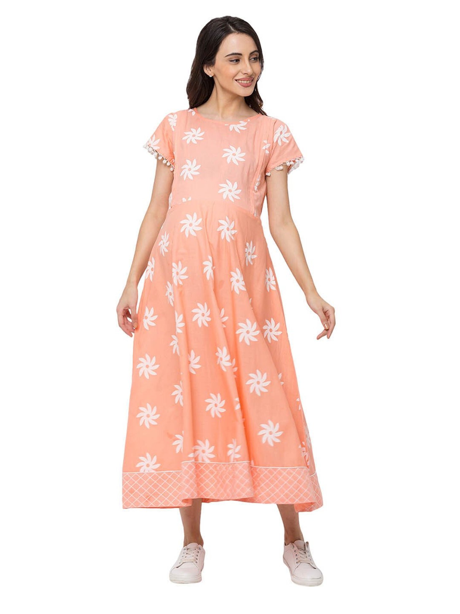 MomToBe Peach Printed Maternity Dress