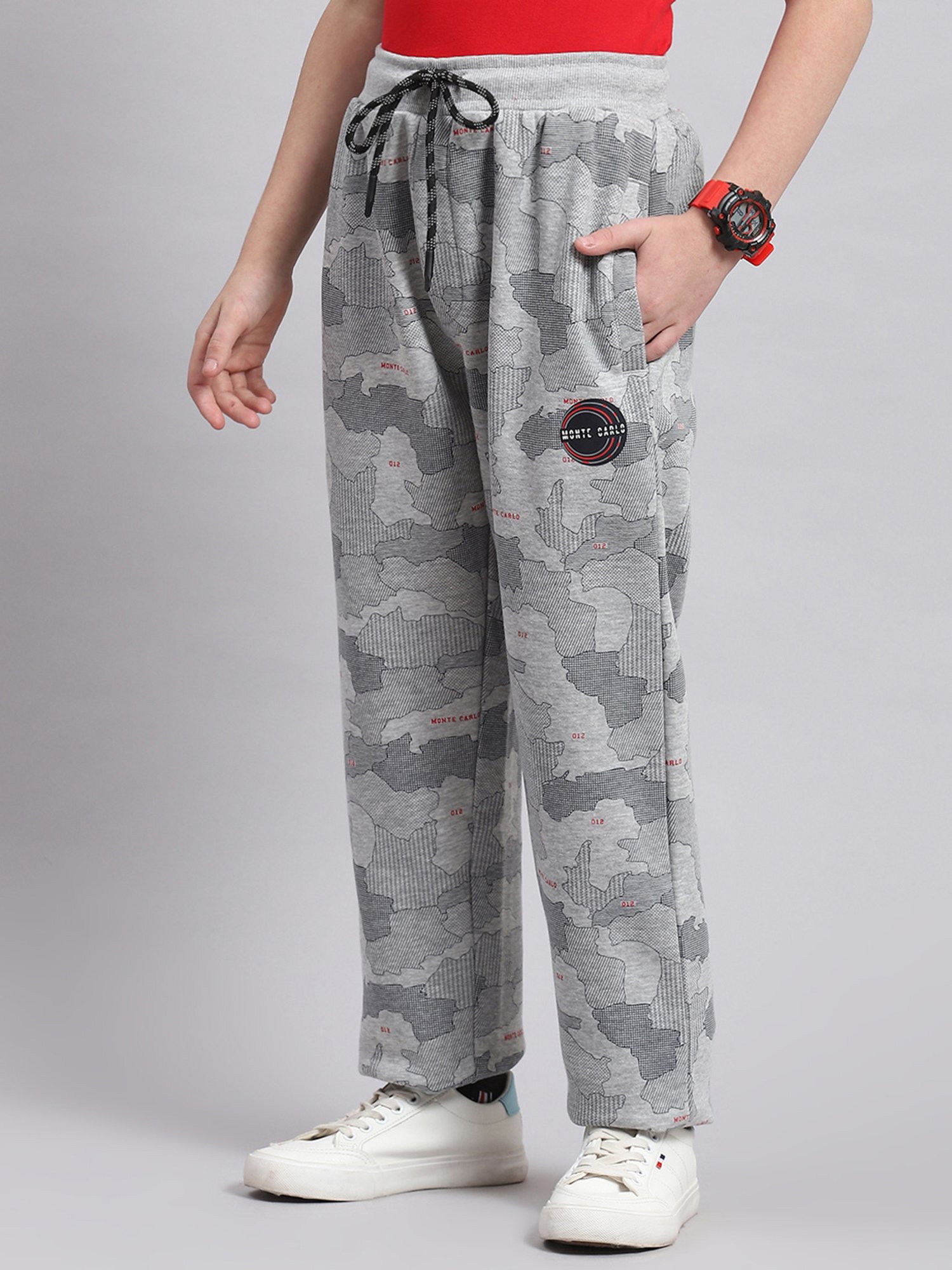 Monte Carlo Boys Grey Melange Printed Trousers