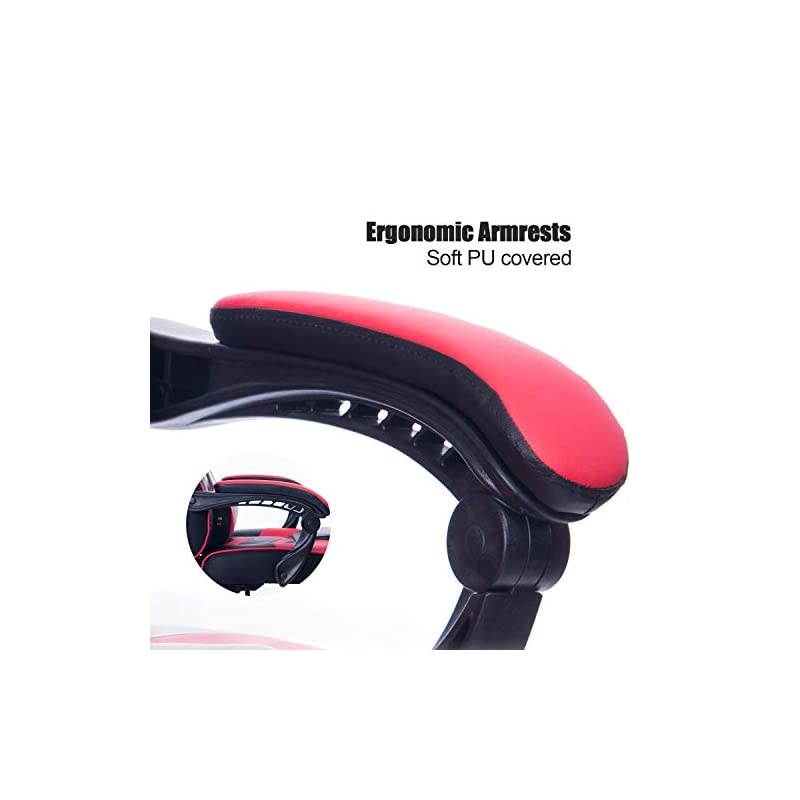 Gaming Chair Racing Office Chair - Adjustable Lumbar Cushion, Retractable Footrest and Arms High Back Ergonomic Leather Computer Desk Chair