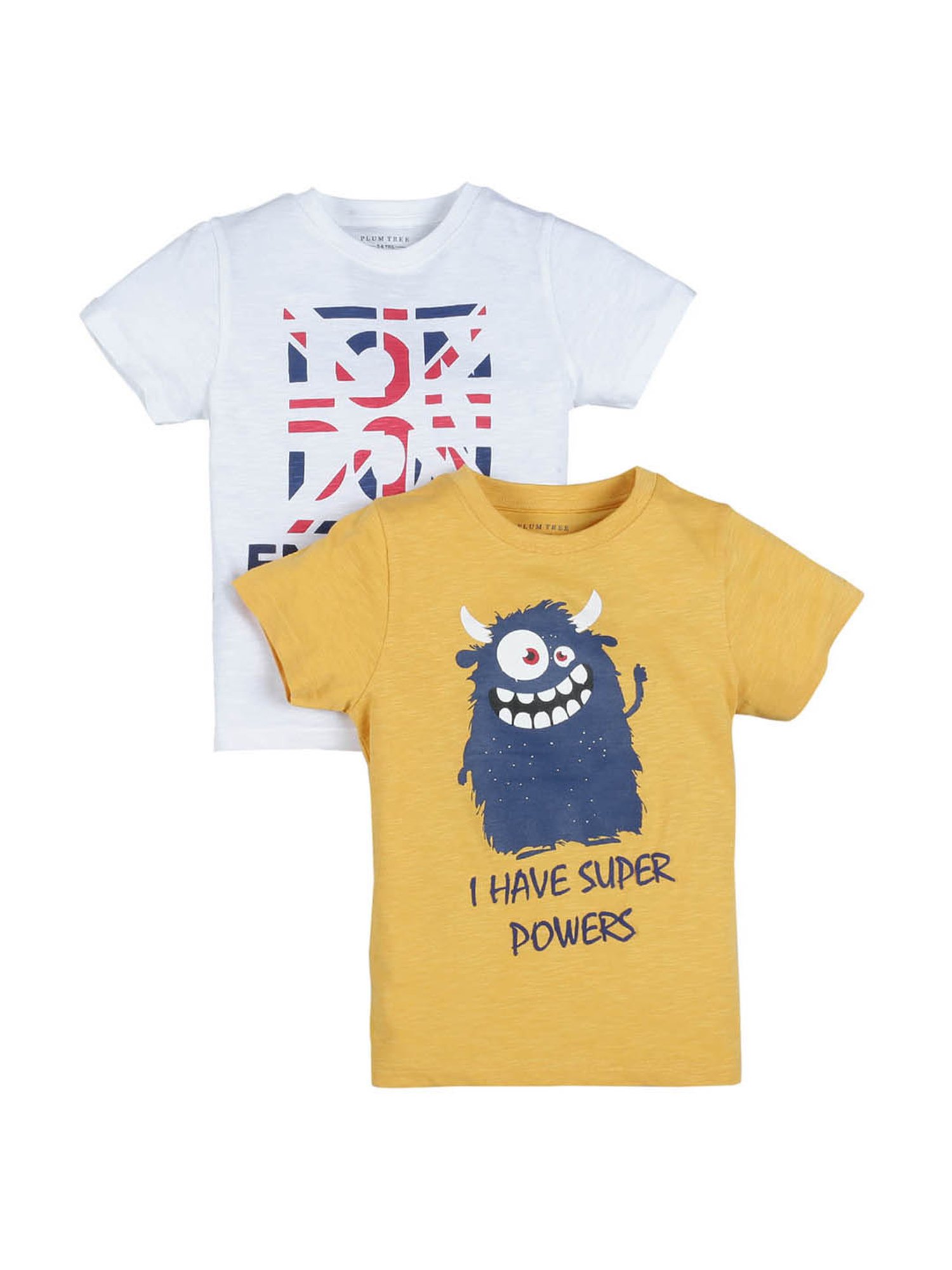 Plum Tree Kids Yellow & White Printed T-Shirt (Pack Of 2)