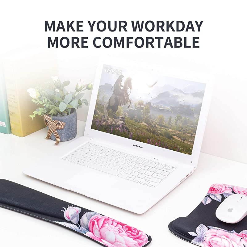 Keyboard Wrist Rest Pad and Mouse Wrist Rest Support Mouse Pad SetDurable Comfortable Lightweight for Easy Typing Pain ReliefErgonomic Support Rose