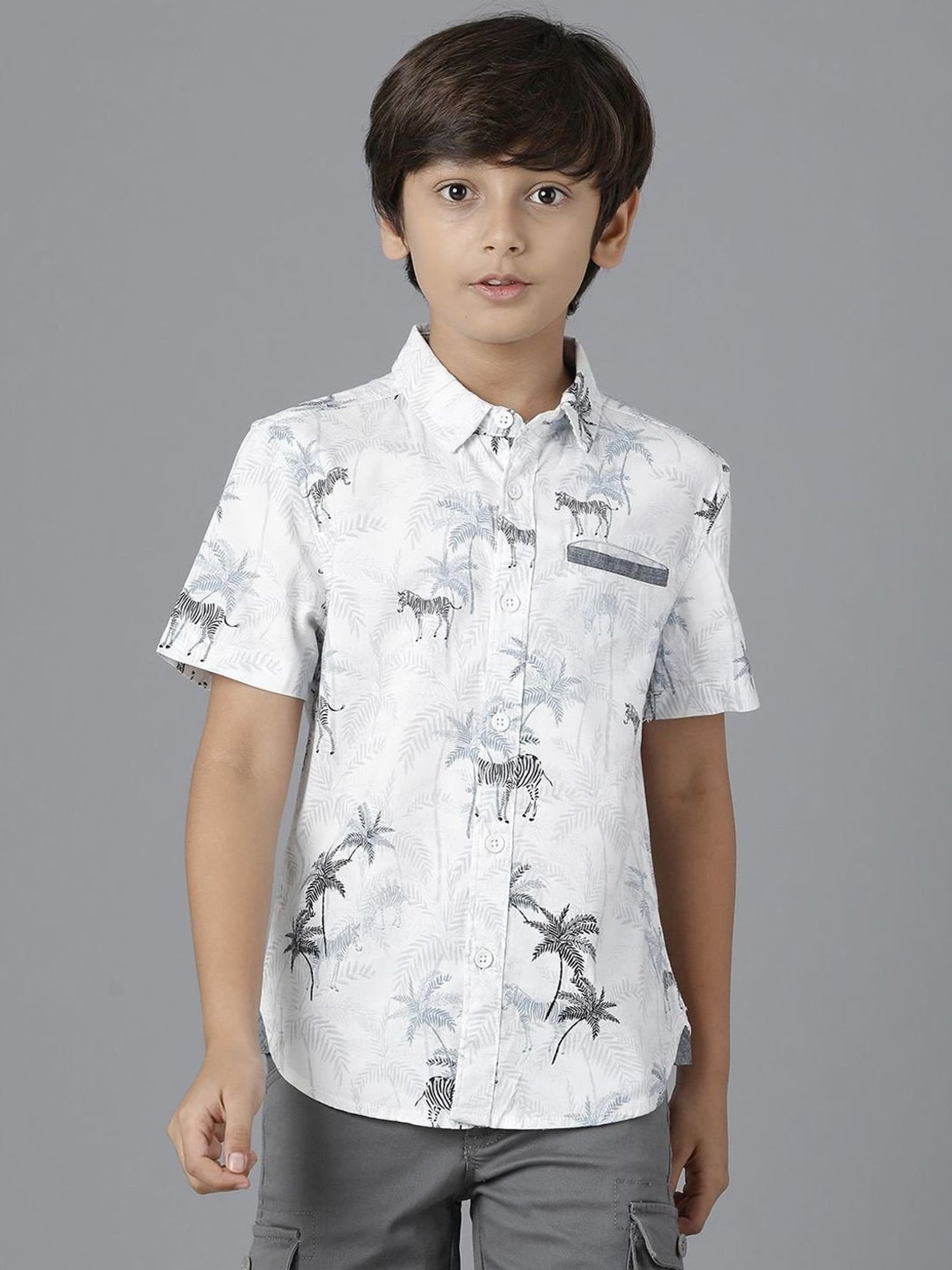 Under Fourteen Only Kids Off White Cotton Printed Shirt
