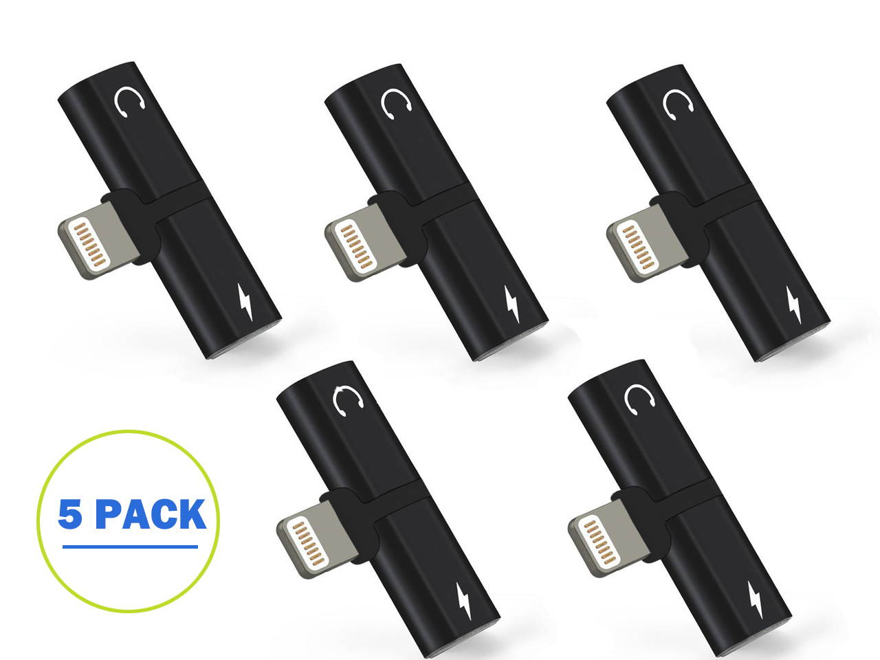iPhone 7 8 X Adapter & Splitter, 5-Pack Dual Lightning Headphone Audio & Charge Adapter Accessories for iPhone 7/7 Plus, iPhone 8/8 Plus, iPhone X - Black