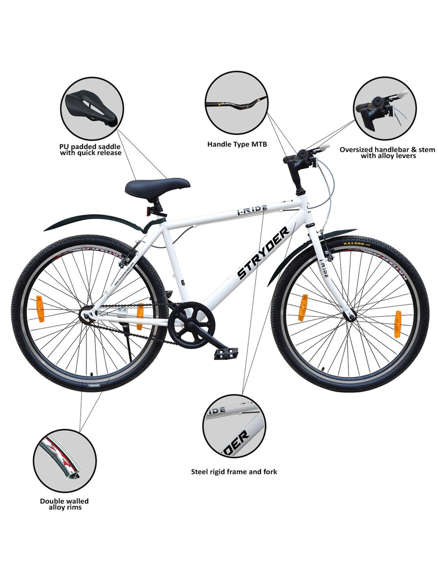 Stryder I-Ride White MTB Comfort Bicycle (26 inch Wheel)