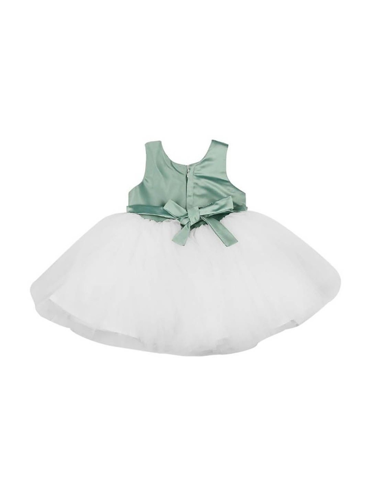 Mee Mee Kids Green & White Solid Frock