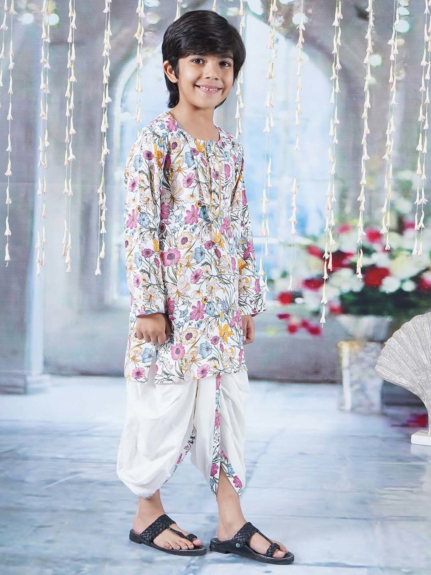 Little Bansi Multicolor Cotton Floral Print Full Sleeves Kurta Set