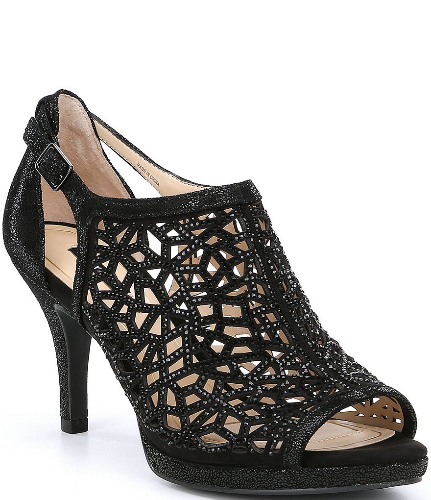 Alex Marie Lanie Metallic Rhinestone Detail Cutout Pattern Dress Pumps