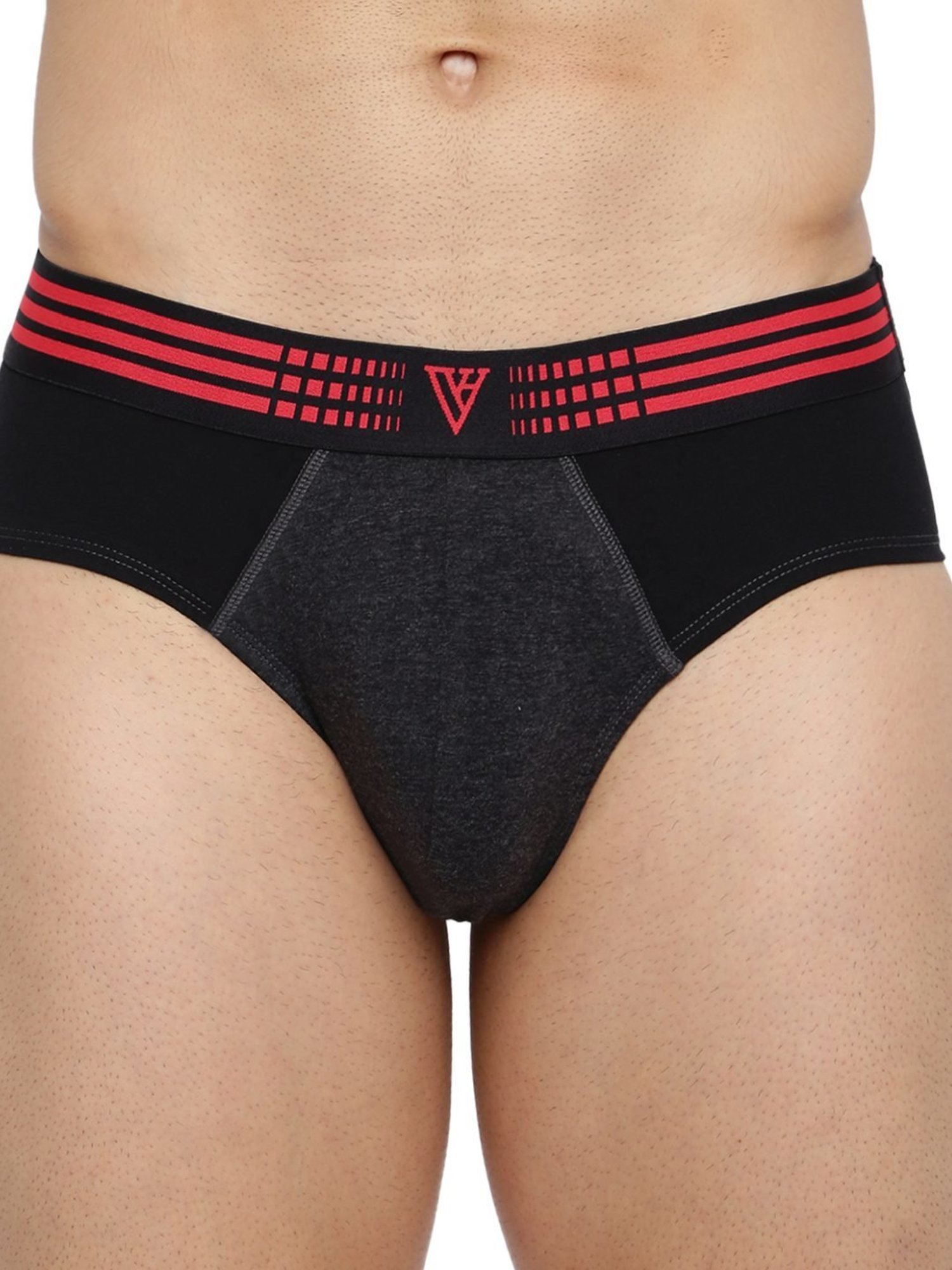 Van Heusen Regular Fit Anti Bacterial Colour Fresh Solid Briefs - Anthra Melange W Pure Black
