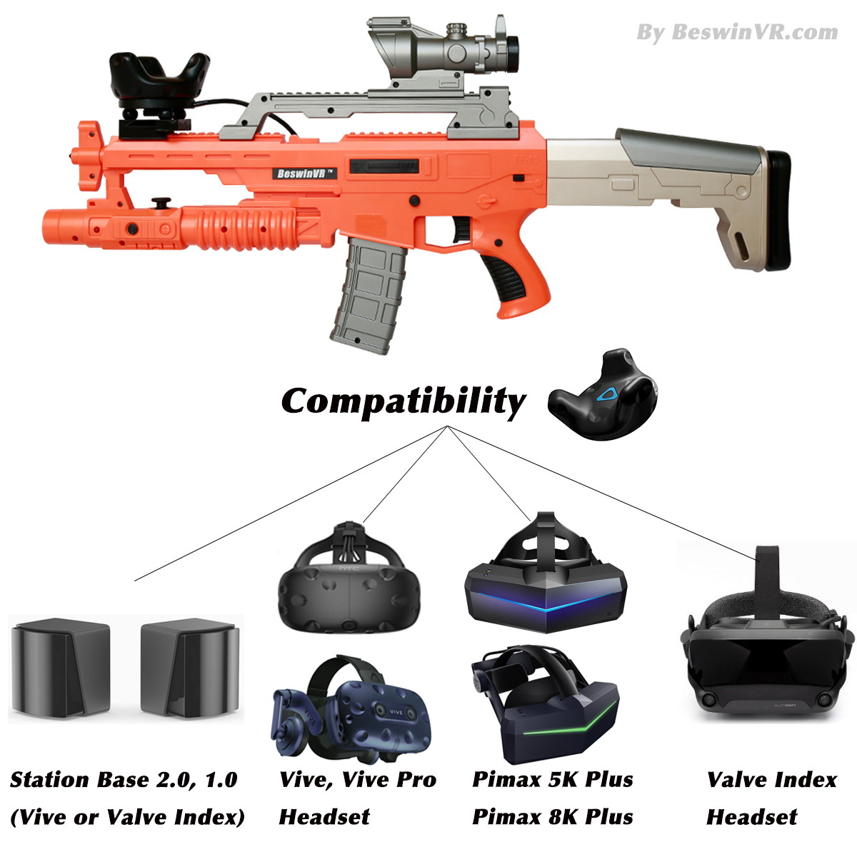 BeswinVR NewScar VR Game Gun controller with Haptic Feedback Orange Version- for Vive Tracker- Virtual Reality Game Accessories