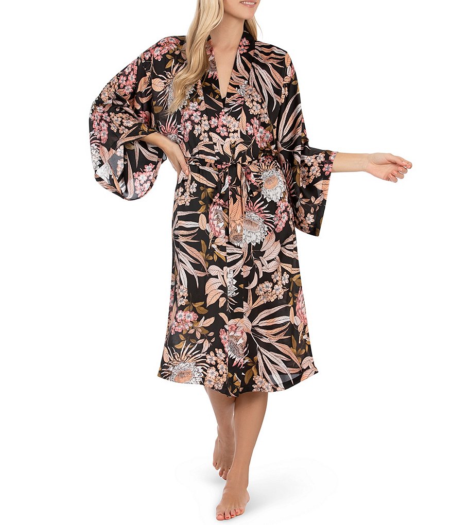 Lauren Ralph Lauren Paisley Print Satin Short Wrap Robe