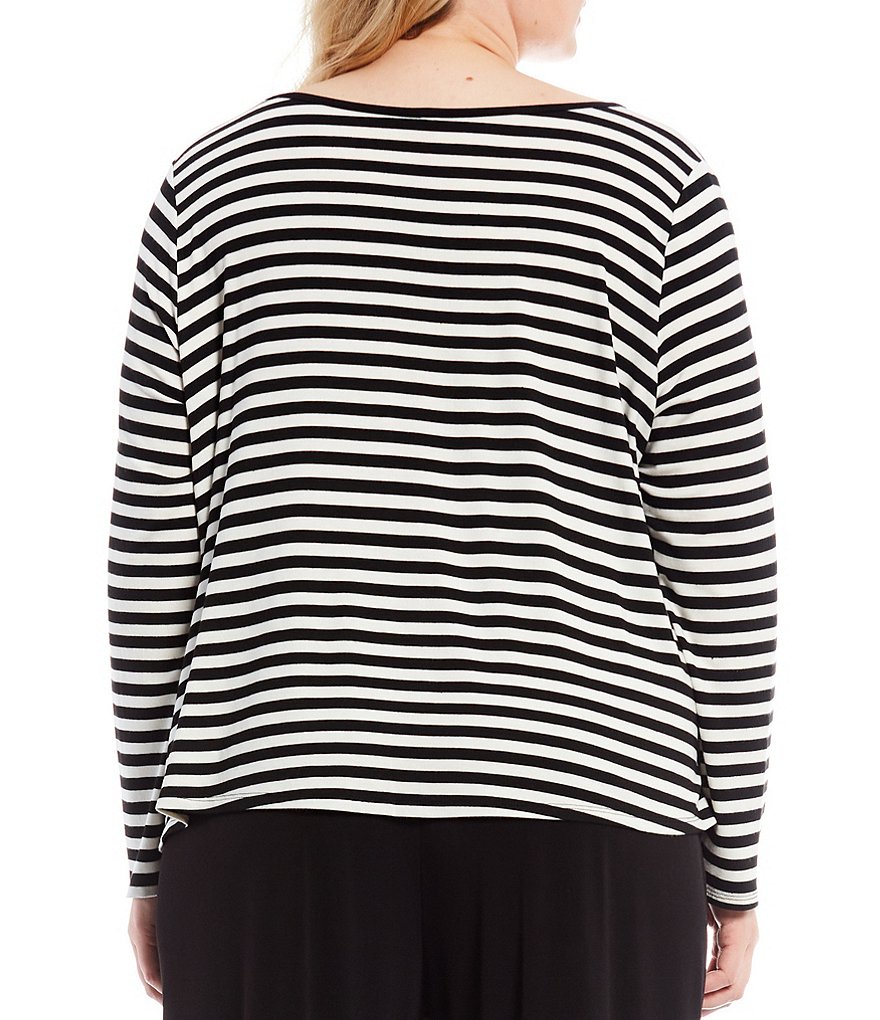 IC Collection Plus Size One Side Pocket Asymmetrical Stripe Cropped Top