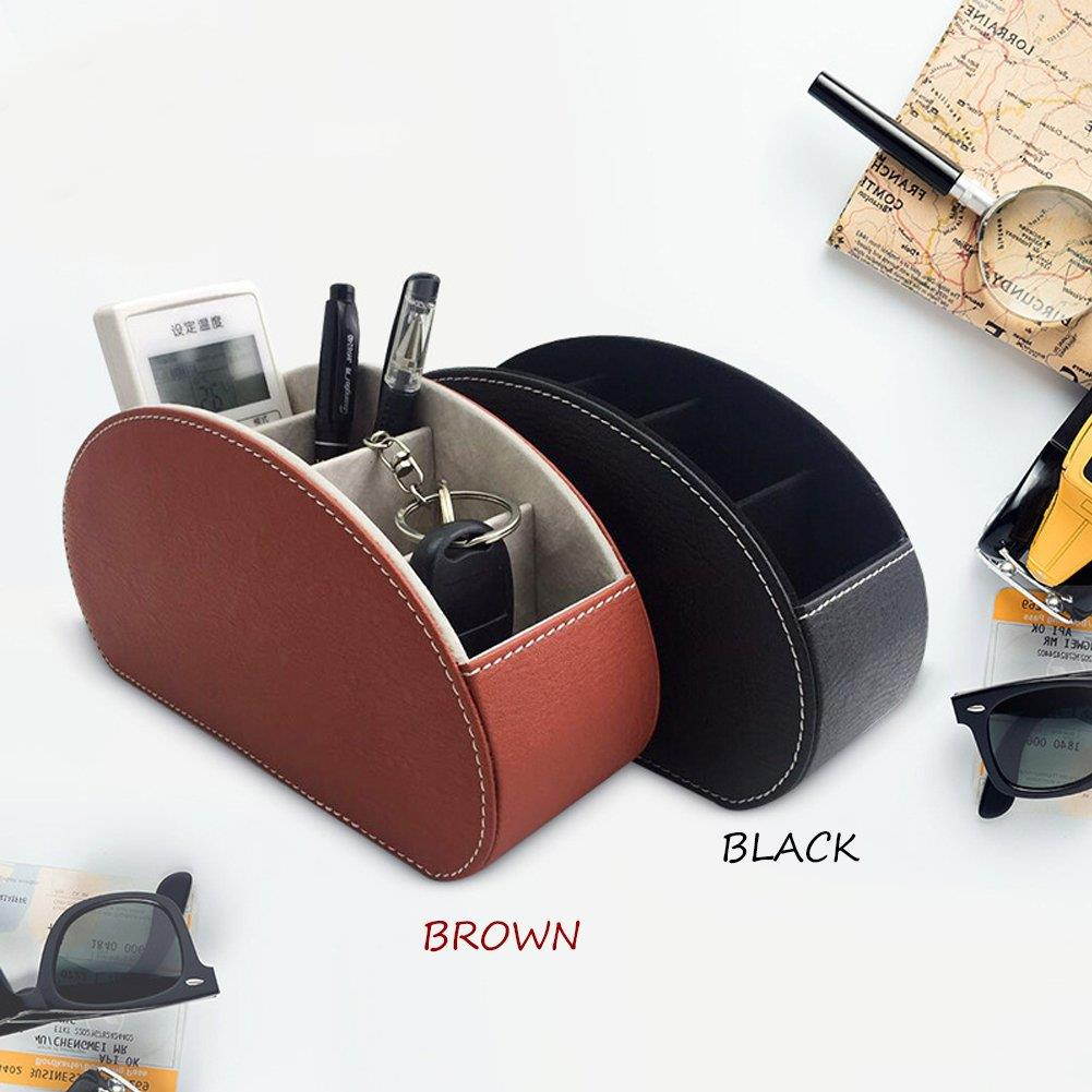 Fosinz Remote Control Holder Organizer Leather Control Storage TV Remote Control Organizer with 5 Spacious Compartments (Black+Brown)