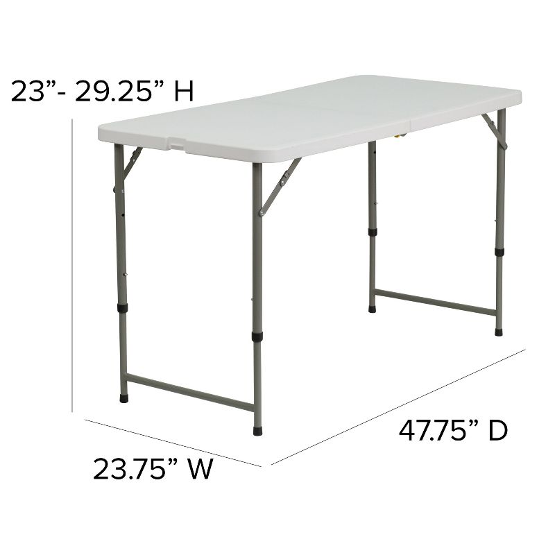 Emma and Oliver 4-Foot Height Adjustable Bi-Fold White Plastic Folding Table w/ Handle