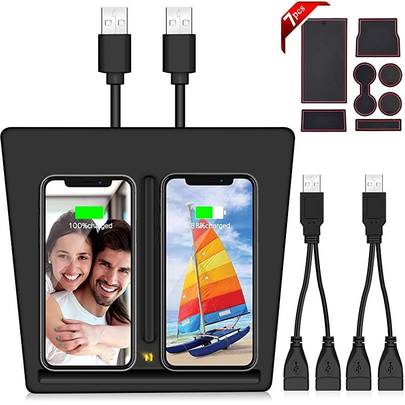 Tesla Model 3 Wireless Charger Dual 10W QI Wireless Phone Charging Pad M3 Car Center Console Tesla Model 3 Accessories Panel with 7pcs Custom Cup Mat Center Console Liner matNewest Upgrade