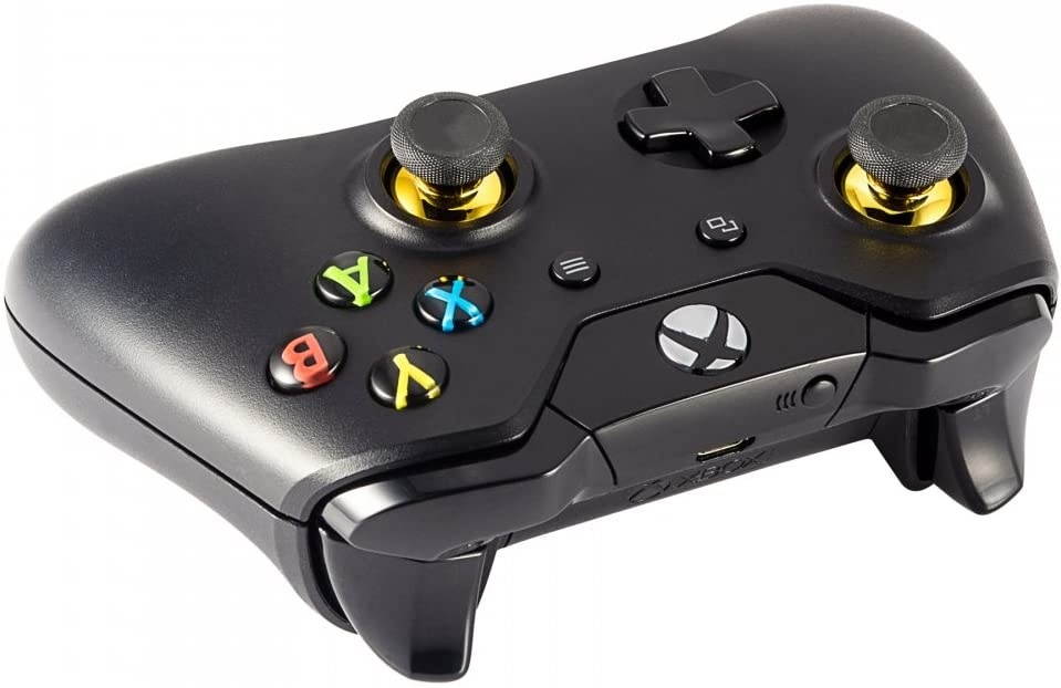 eXtremeRate 10 pcs Rubberized Chrome Thumbsticks Analog Sticks Buttons Replacement Parts for Xbox One Xbox One Elite Xbox One X Xbox One S Controller (Chrome Gold)