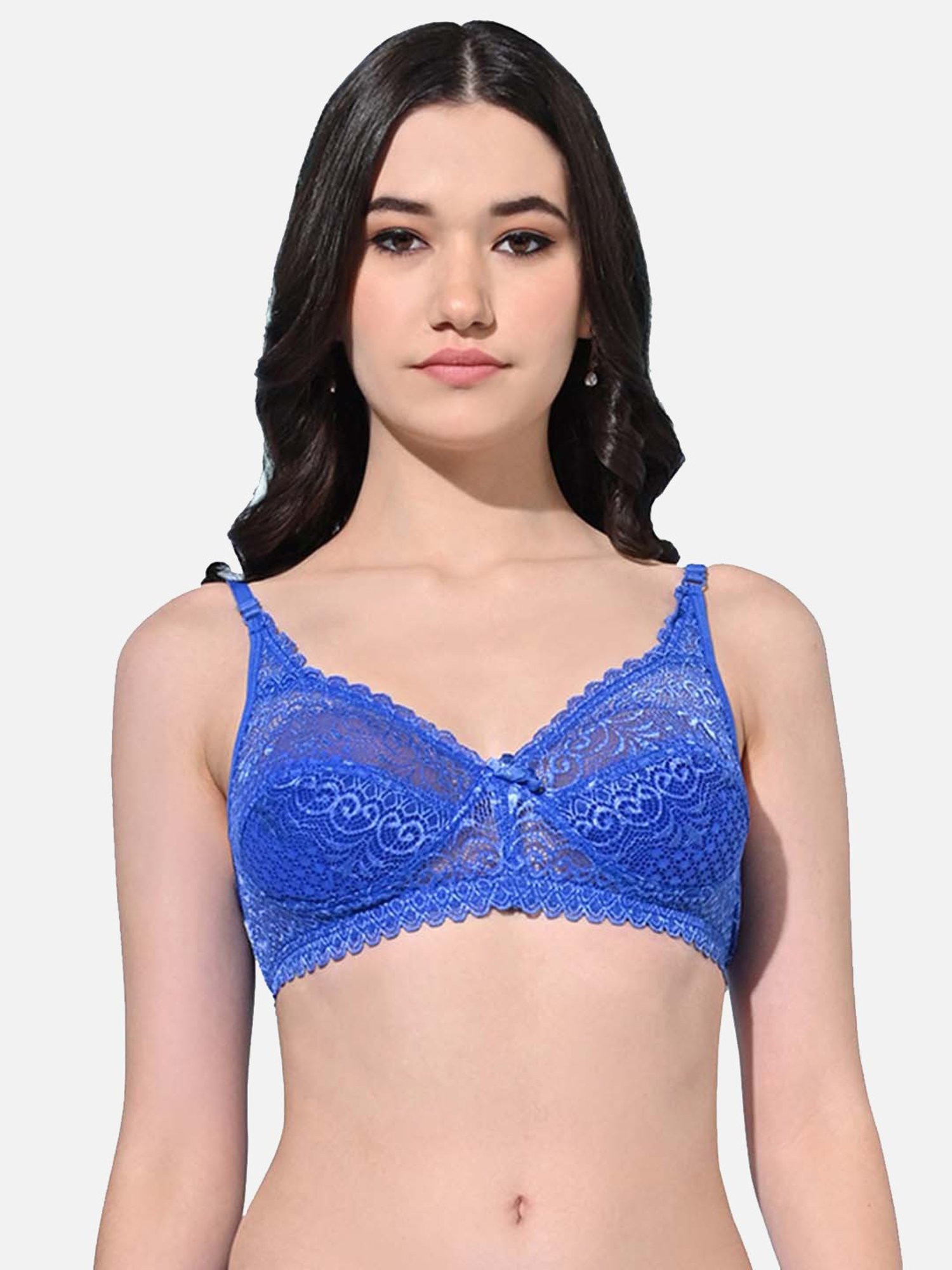 FIMS: Fashion is my Style Blue & Green Lace Work Bralette Bras - Pack Of 2