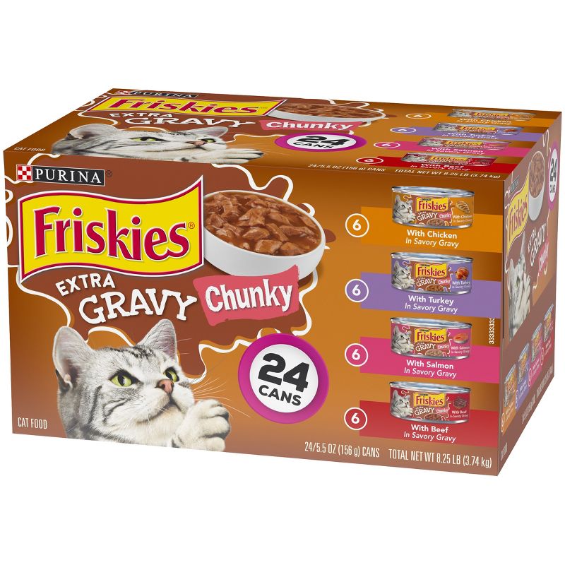 Purina Friskies Extra Gravy Chunky Chicken, Turkey, Salmon & Beef Wet Cat Food - 5.5oz/24ct Variety Pack