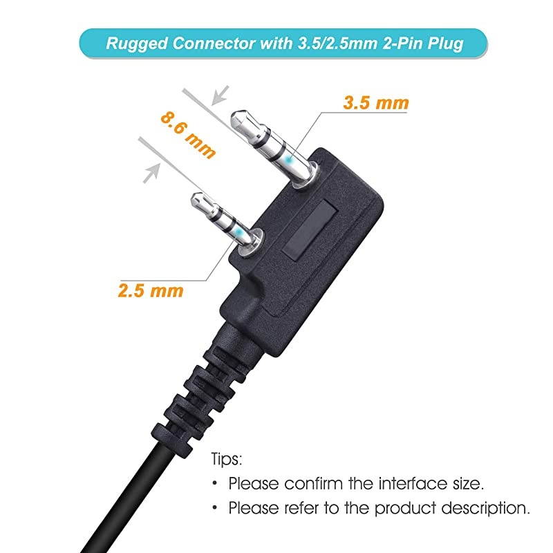 Walkie Talkie Shoulder Mic, 2-Pin Speaker Mic with External 3.5mm Earpiece Jack, Compatible with Kenwood Bao Feng Two-Way Radios